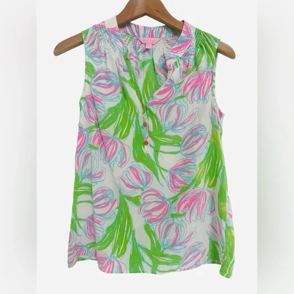 Lilly Pulitzer HOUSTON SLEEVELESS SILK BLOUSE Top Ring The Bellboy - Picture 2 of 6